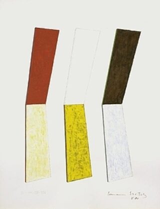 Three vertically arranged rectangles of different colors and shapes on a white background.