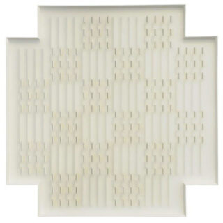 Abstract composition in a cross-shaped frame with a uniform pattern.