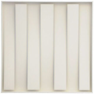 Four vertical, evenly spaced light gray stripes on a light background within a square frame.